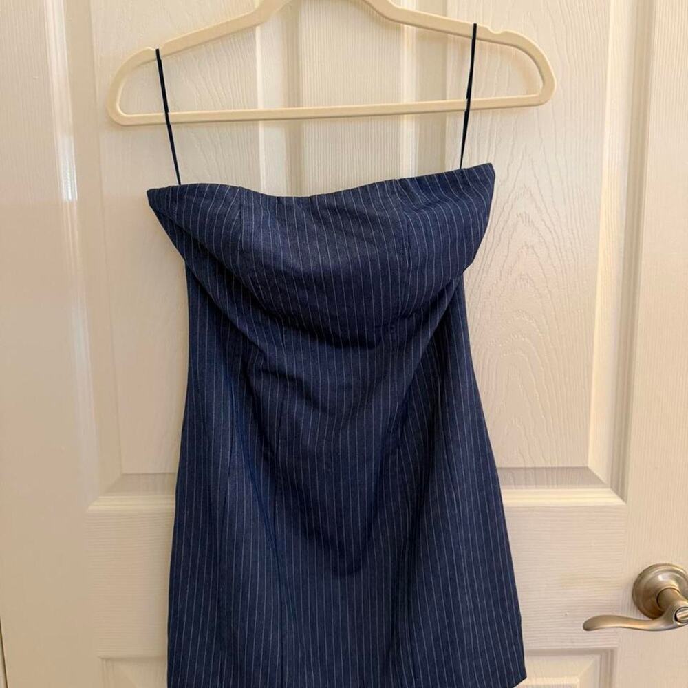 Bydyln Revolve blue striped strapless dress